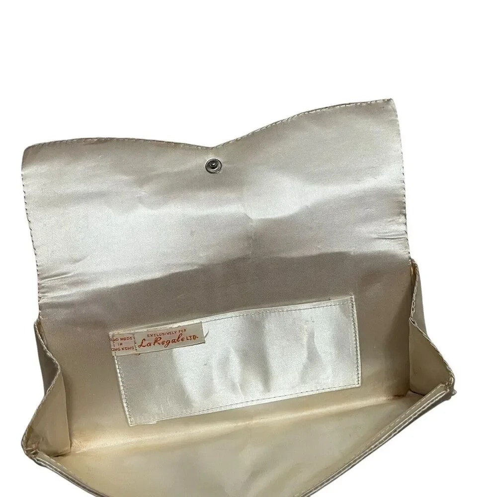 Vintage Cream Satin Beaded Sequin Iridescent Clutch